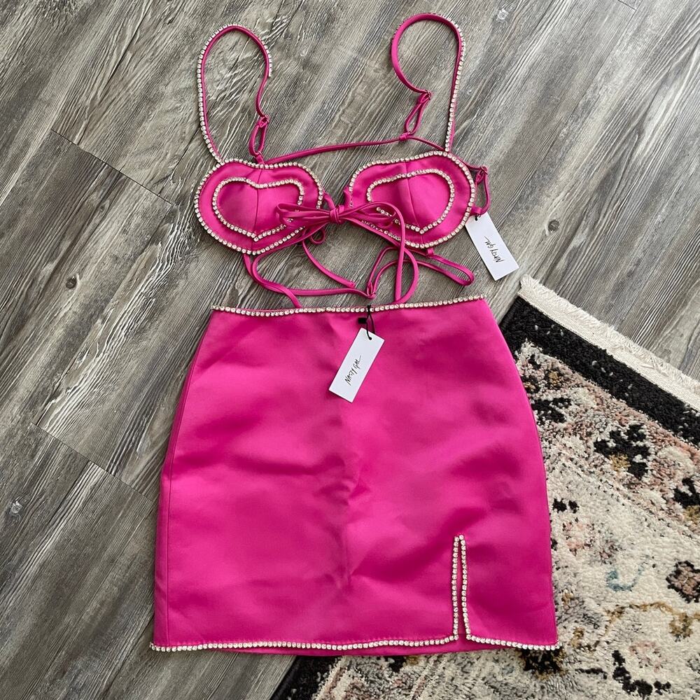 Nasty Gal Hot Pink Mini Skirt with Pearl Trim - Picture 2 of 6